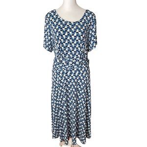 Leota Plus 1X Sheath Dress Short Sleeve Tie Belt Blue White Printed